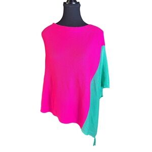 Lilly Pulitzer One Size Poncho Cape Pink Teal Color Block Tassels‎ one size